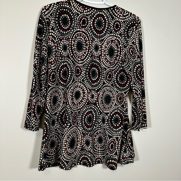 45. Raindance Cream Black Red Grey Print 3/4 Sleeve Size Large - Picture 10 of 13